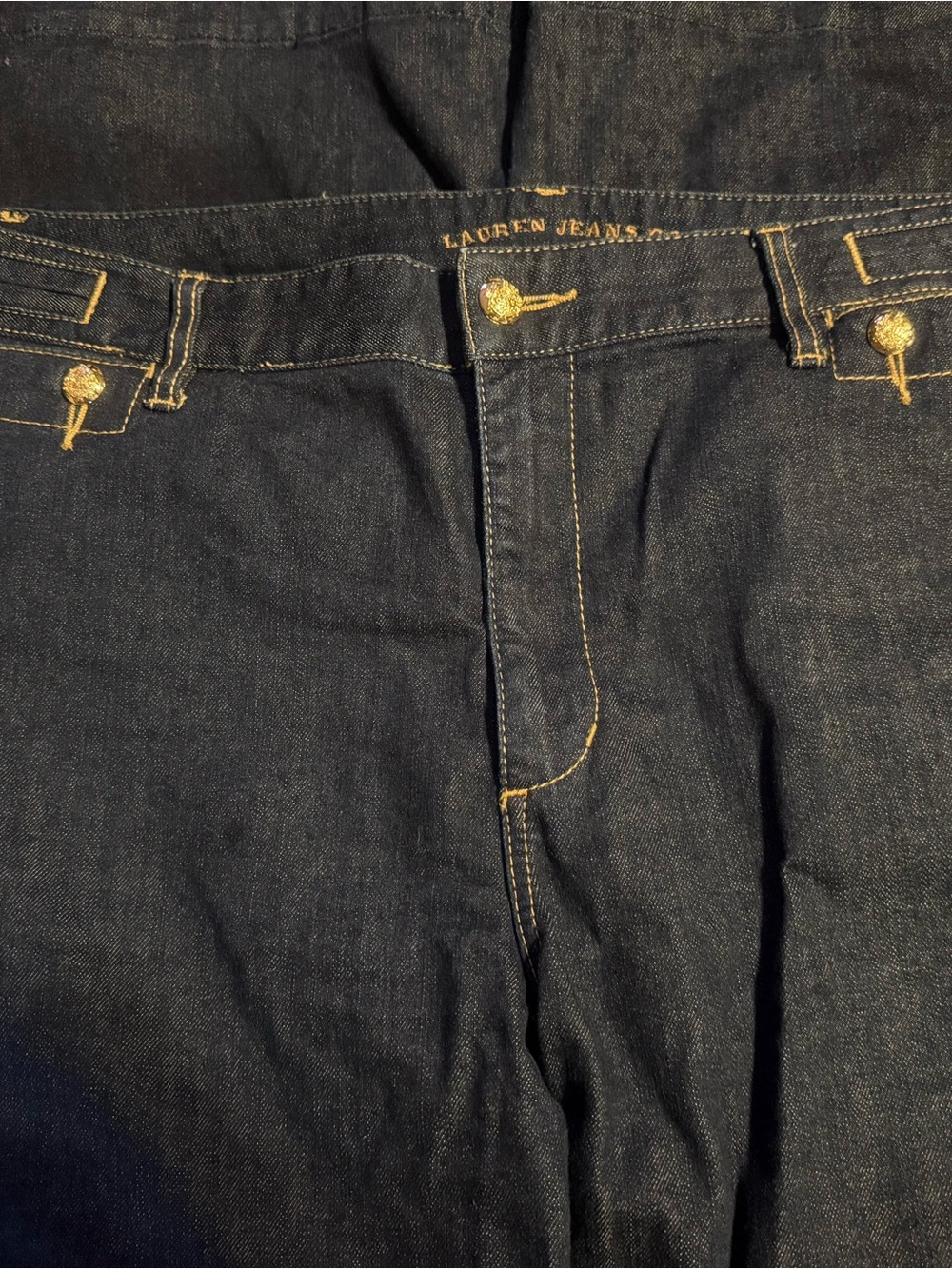 Lauren Ralph Lauren Dark Indigo Wide-Leg Jeans with Gold Stitching - Picture 2 of 5
